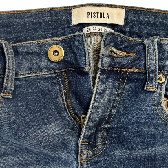 Pistola Audrey Side Stripe Distressed Skinny Blue Jeans High Rise Frayed Hem 24 - Picture 5 of 16
